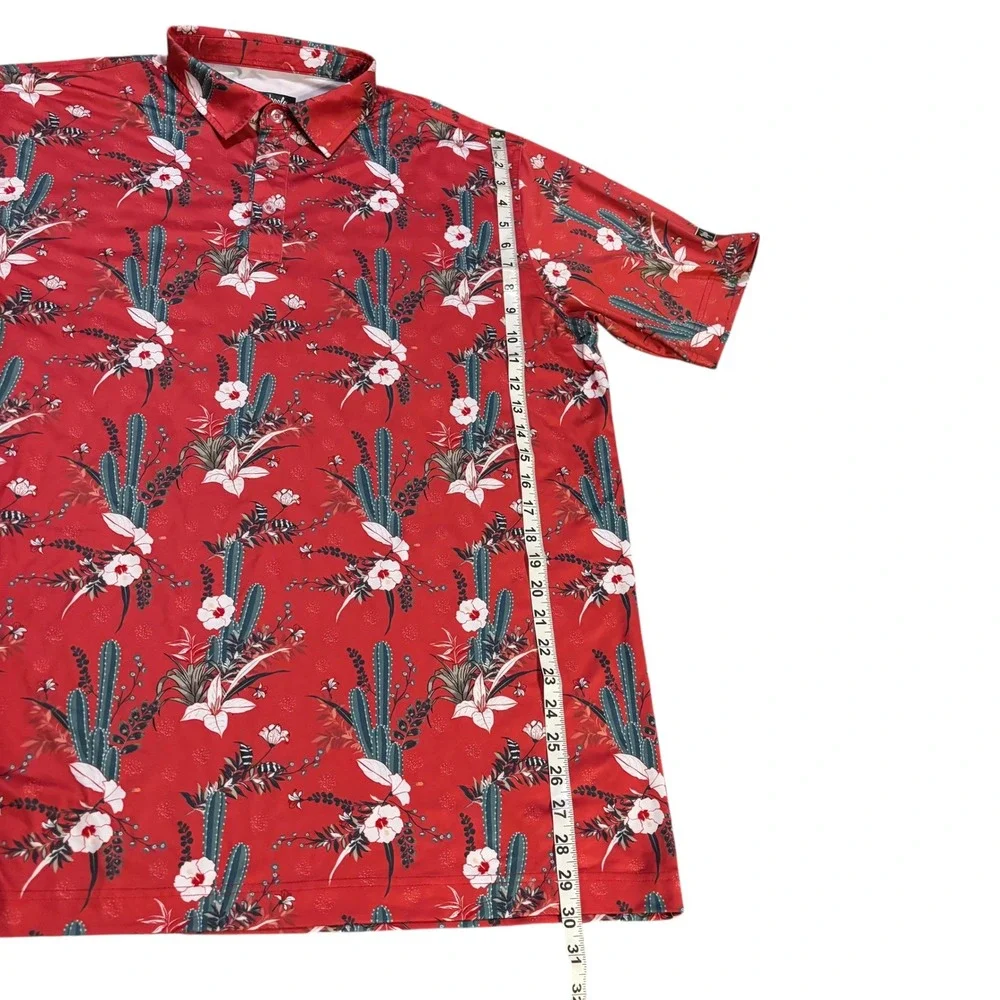 Waggle Mens 2XL Red Cactus‎ Floral Performance Golf Polo Shirt Stretch - Picture 8 of 8